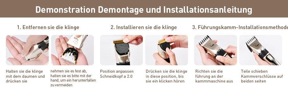 Безшумна машинка для стрижки собак та котів з 2 швидкостями, акумуляторна, бездротова, з 11 насадками (чорний/золотий)