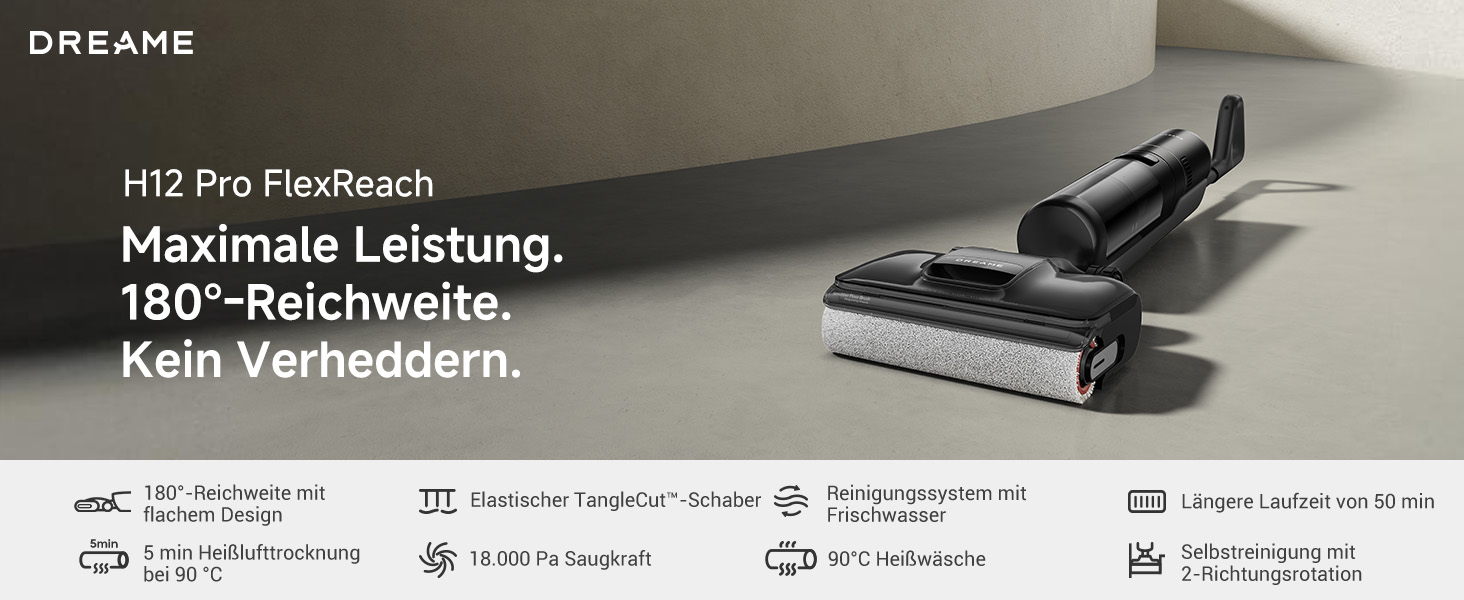 Вертикальний миючий пилосос Dreame H12 Pro FlexReach, потужність 16 000 Па, для вологого та сухого прибирання