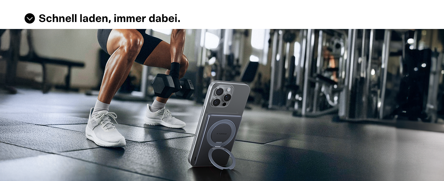 Power Bank TORRAS MiniMag Ultra Slim з MagSafe, 360° підставка, 18W, 5000mAh, магнітне кріплення, сірий титан. Сумісний з iPhone 17 Pro Max/Air/16/15/14/13/12