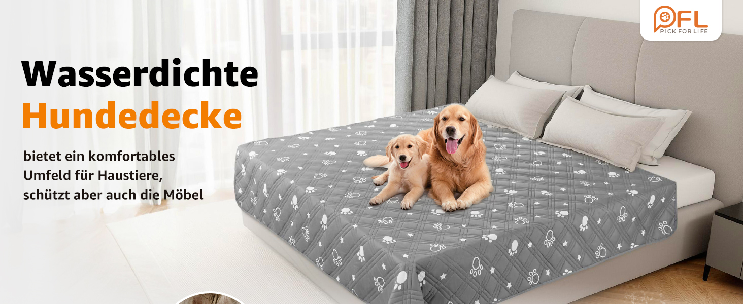 Водонепроникний килимок для собак Pick For Life, 137x208 см. Захист диванів та ліжок. Легко миється, підходить для великих та маленьких собак (сірий & білий)