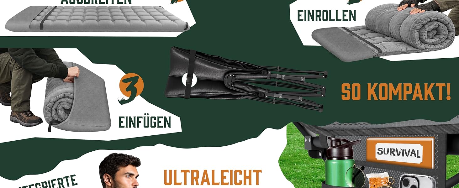 Ліжко кемпінгове розкладне ELONEO NEU Преміум сіре до 200 кг з сумкою для транспортування та бічними кишенями