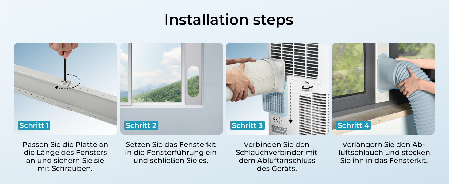 Мобільний кондиціонер 9000 BTU з вихідним шлангом | 4-в-1 | Тиха робота <48 dB | Digital display + пульт | Комплект для встановлення у вікно | Таймер 24h | Для приміщень до 25 м² (12000 BTU)