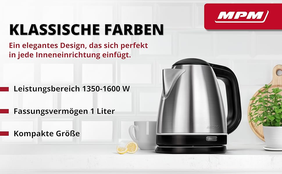 Електричний чайник MPM MCZ-85/G1, 1.7 л, без BPA, бездротовий, 360° обертання, антинакипний фільтр, автовимкнення, чорний, 2200W, нержавіюча сталь