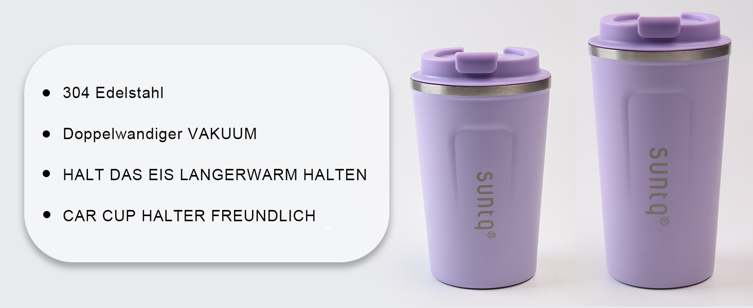 Термокружка з нержавіючої сталі SUNTQ - 510 мл, з подвійними стінками, ізольована, з кришкою, багаторазова (чорна)