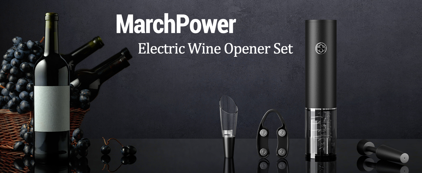 Набір електричний відкривач для вина Marchpower 5-в-1: штопор, аератор, ножик для фольги, вакуумний зупинотель, зарядний пристрій