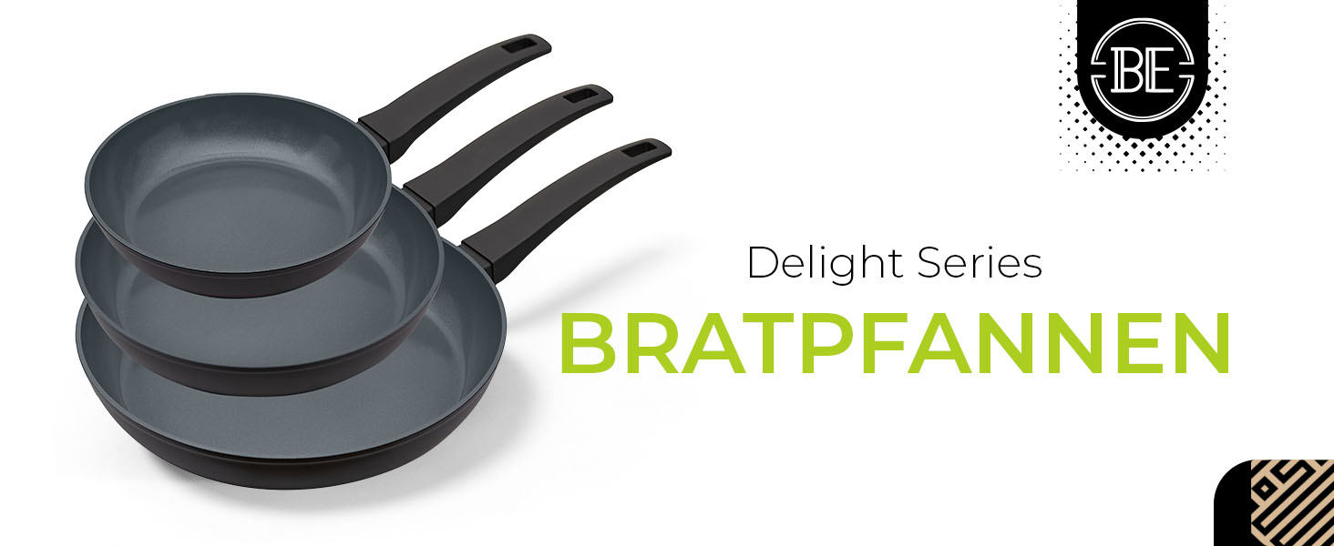 Набір сковорідок Be Living Delight 4 шт. (20/24/28 см + вок 28 см з кришкою), антипригарне покриття з кераміки, для індукційних плит, без PTFE та PFOA, чорний