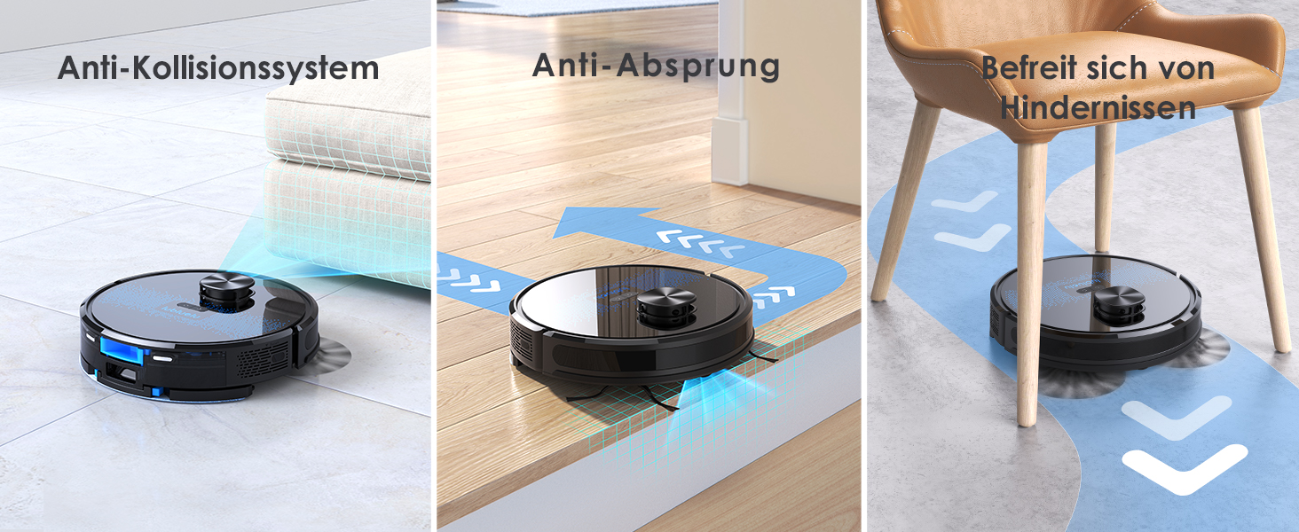 Робот-пилосос Lubluelu 3-в-1 з док-станцією, 4500Pa, функція вологого прибирання, лазерна навігація, керування через додаток, для тварин, килимів, твердих підлог (чорний, блакитний)