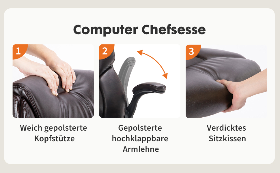 Крісло шеф-кухаря Sweetcrispy з PU шкіри, ергономічне офісне крісло, комп'ютерне крісло з підйомними підлокітниками, геймінгове крісло для роботи та відпочинку, (темно-коричневе)