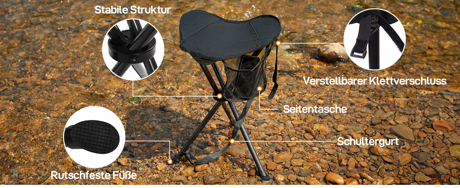 Складний стілець EVER ADVANCED: легкий, міцний, з кишенею для кемпінгу, риболовлі, полювання та піших прогулянок (102 кг)