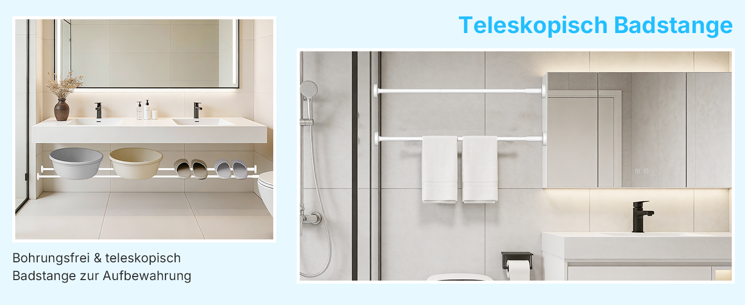 Штанга для карнизів без свердління, 100-230 см, регульована телескопічна штанга для душу, вікна та балкону (діаметр 25 мм, білий)