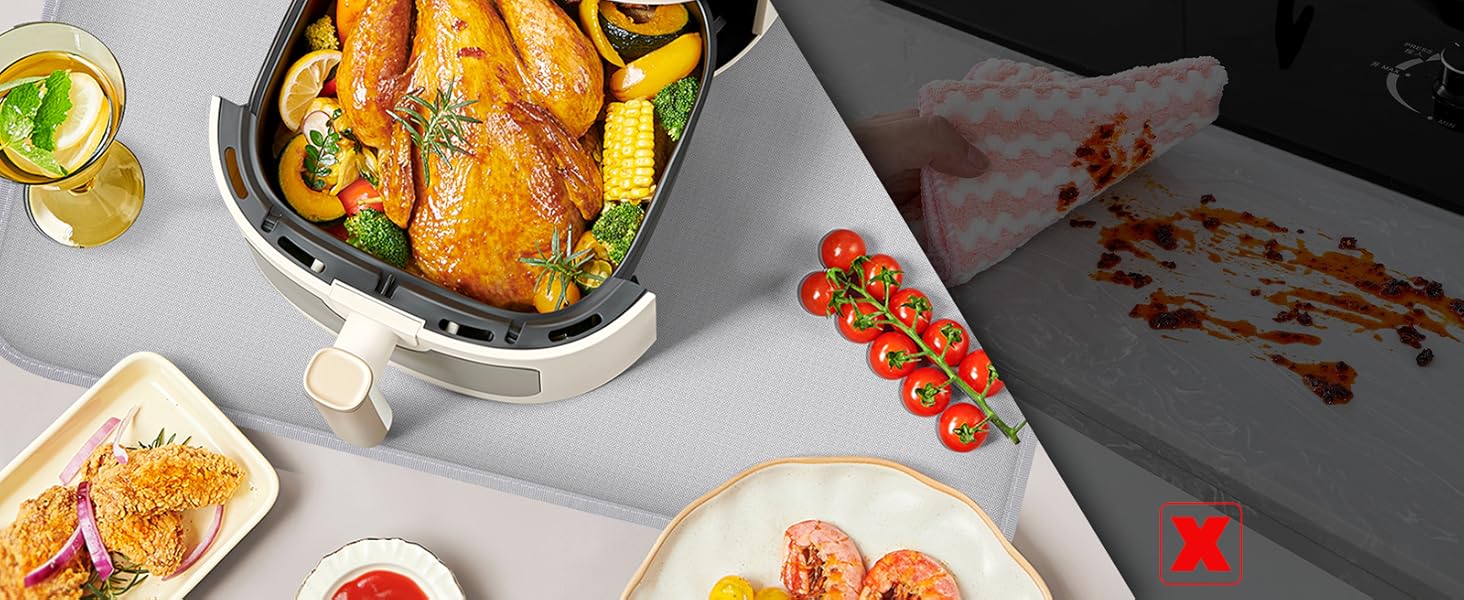 Термостійкий килимок для захисту від нагрівання 60x40 см, вогнестійкий килимок для кухонних стільниць, силіконовий килимок, неслизький та водонепроникний для аір-фрі, кавомашини (50x30 см, чорний)