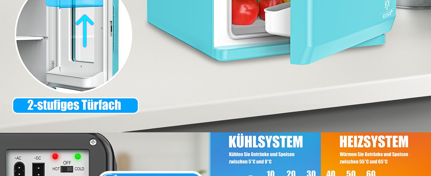 KESSER® Міні холодильник/термобокс 15L з охолодженням та нагріванням. Портативний AC/DC 220-240V/12V для авто, офісу, дому, кемпінгу. Червоний