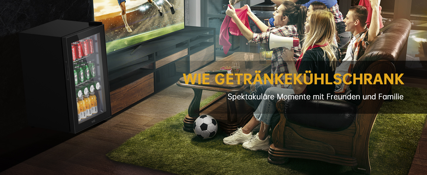 Міні холодильник WIE 70 літрів з подвійними скляними дверима, регульованими полицями для дому, кухні, бару, офісу. Для соди, пива, вина. Тиха робота, 105 доз.