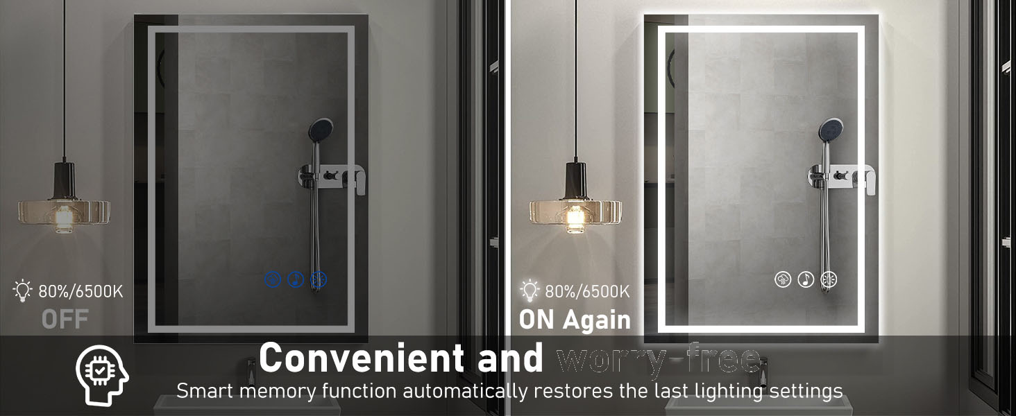 Дзеркало для ванної кімнати 50x70 см з підсвічуванням LED, антизапарююче, димування, 3 кольори світла, Bluetooth