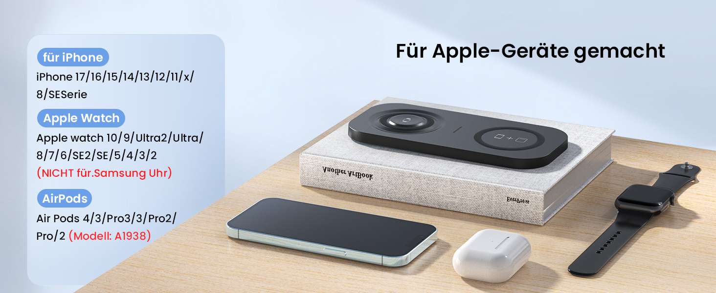 Бездротовий зарядний пристрій JoyGeek 2-в-1 для iPhone, Apple Watch та AirPods (Чорний)