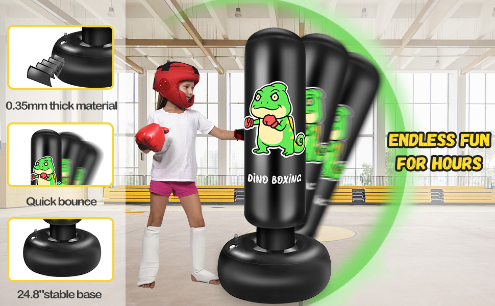 Надувний боксерський мішок для дітей Boxsack Kinder, 165 см, з рукавичками, для карате, тхеквондо, MMA (динозавр)