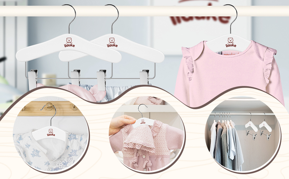 Дерев'яні вішалки для одягу з затискачами для малюків, 12 шт., класичні та міцні, білі, 25 см, для дітей 25 x 20.5 см