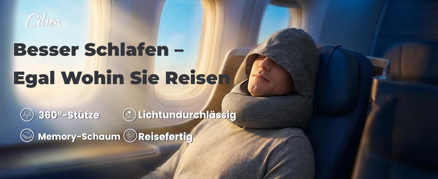 Подушка для подорожей з капюшоном, Memory Foam, темно-сіра. Підтримка шиї для літака, авто та дому