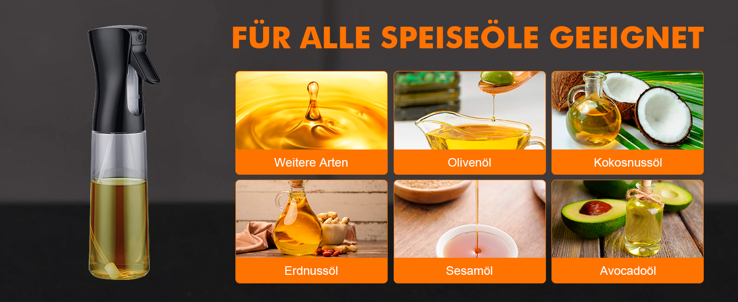 Грифема - пляшка для олії та розпилювач 300 мл, для фритюрниці, гриля, салатів, Meal Prep, BPA-free, придатна для миття в посудомийній машині, багаторазове використання, GE2002B-300