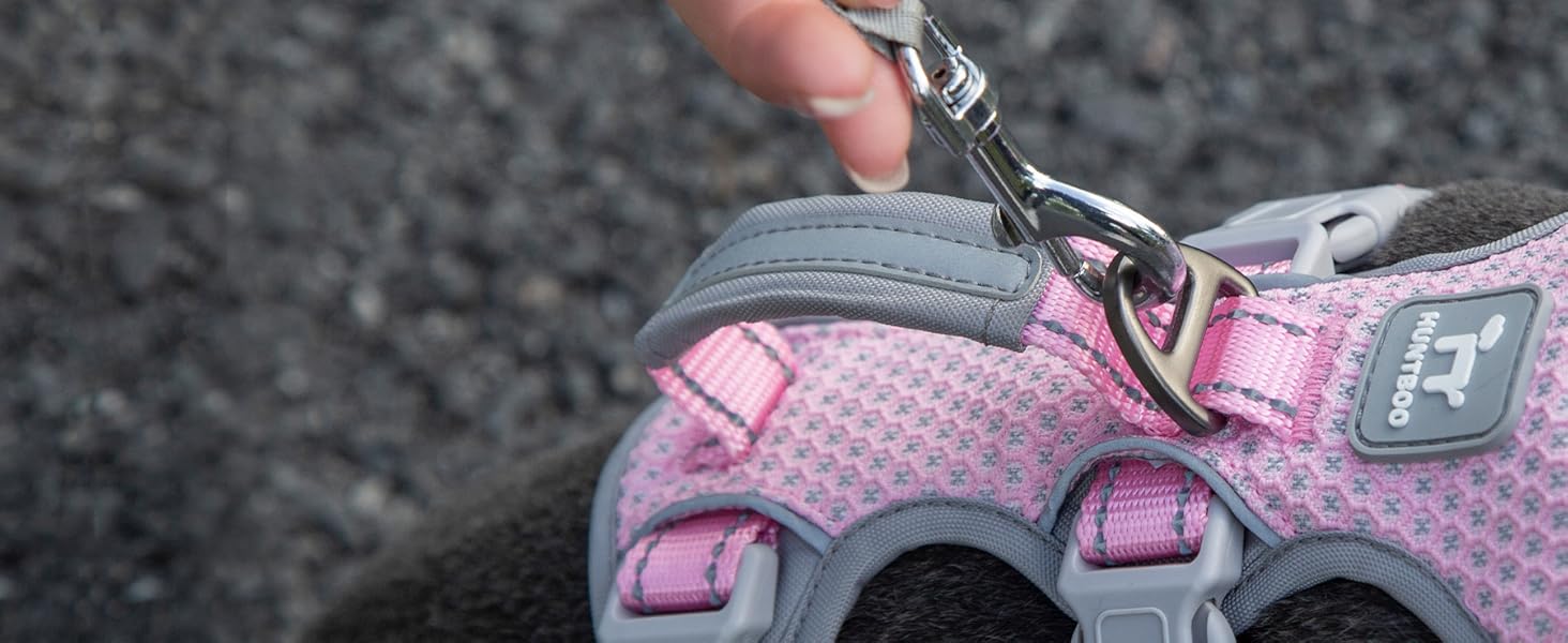 Шлейка для собак Huntboo, безпечна та витривала, з світловідбиваючими елементами та м'якою ручкою, регульована жилетка для маленьких собак, для прогулянок та тренувань (Рожева, S)