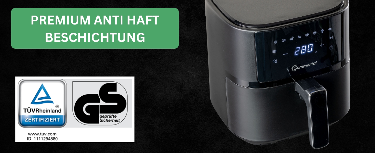 Фритюрниця без олії Sommertal HF760-7,6L XXL Airfryer з сенсорним екраном, 8 програм, 2000 Вт - економна та здорова, велика фритюрниця