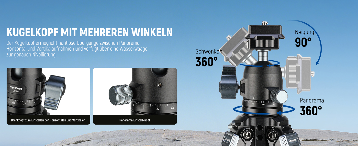 Карбоновий штатив Neewer LT36 (184 см) з кулястою головкою 360°, легкий трипід для відеокамер та фотоапаратів, Arca-Swiss QR-платформа, сумісність з Peak Design Capture V3