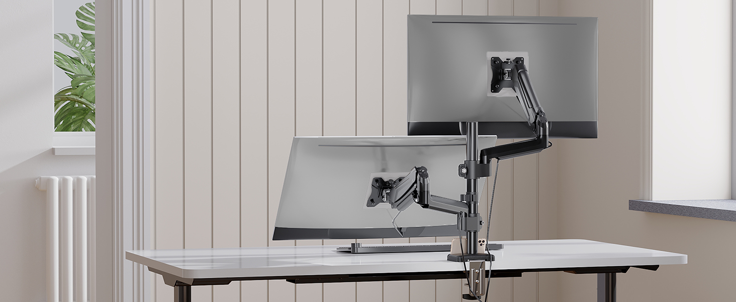 Підставка для монітора BONTEC для 2 моніторів, 13-32 дюйми, LED/LCD, 3-9 кг, регулювання висоти, нахил, поворот, VESA 75/100 мм