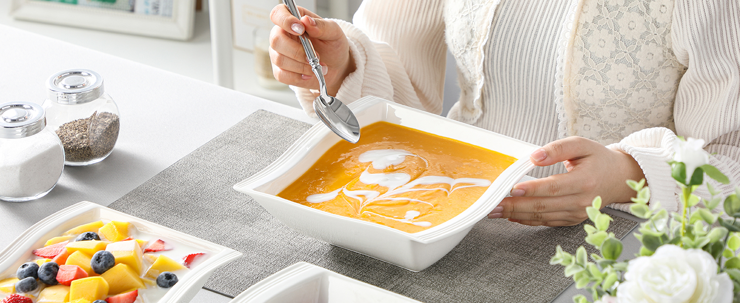 MALACASA Набір мисок для мюслі та супу, 4 шт., кераміка, 800 мл, 2100 мл, 1400 мл, 890 мл (білий)