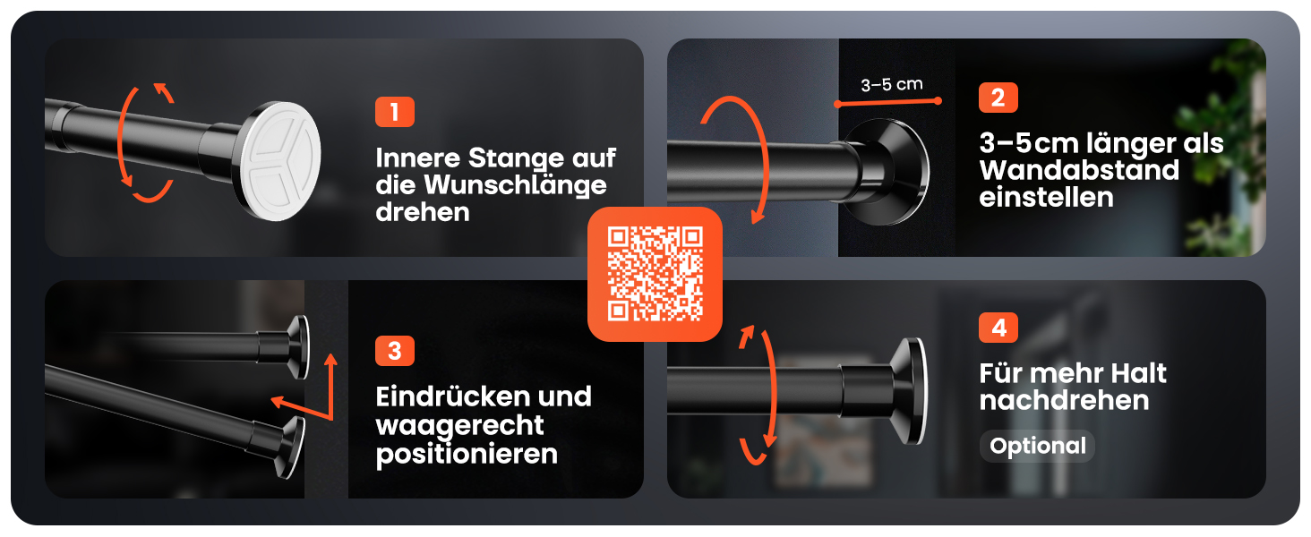 Штанга для душу без свердління 160-210 см, срібна, Ø 25 мм, телескопічна, з кріпленнями. Підходить для ванної, душу та перегородки. Телескопічна штанга для вікна 50-80 см, матовий чорний