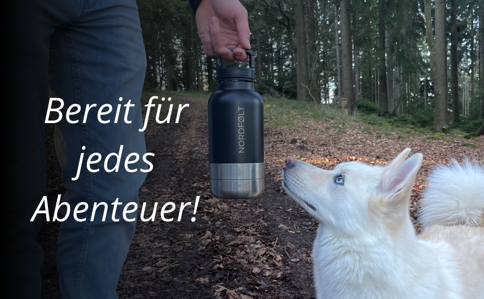 Водяна пляшка для собак на прогулянці 4-в-1, 950 мл, з мисками для води та корму, з нержавіючої сталі, BPA-Free