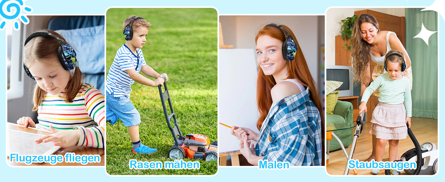 Навушники для захисту від шуму ZOHAN 030 для дітей 3-18 років, блакитні, з графіті