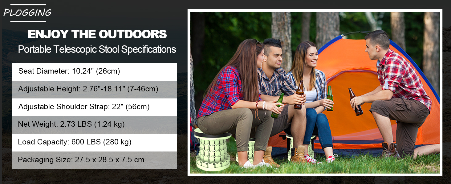 Складний туристичний стільчик-трансформер з карабіном, 280 кг, 26x26x46 см