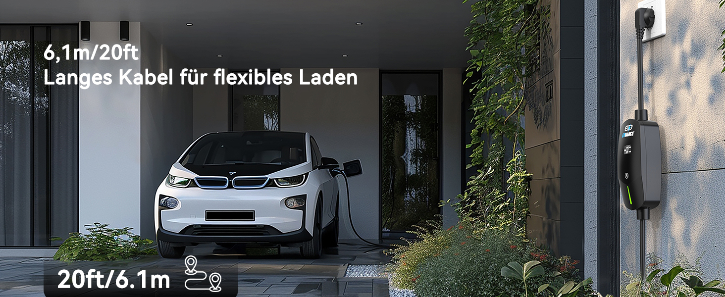 Кабель для зарядки електромобіля EVDANCE Type 2 Schuko 6.1м 3.68kW з OLED дисплеєм 6-16A для PHEV/EV - Чорний