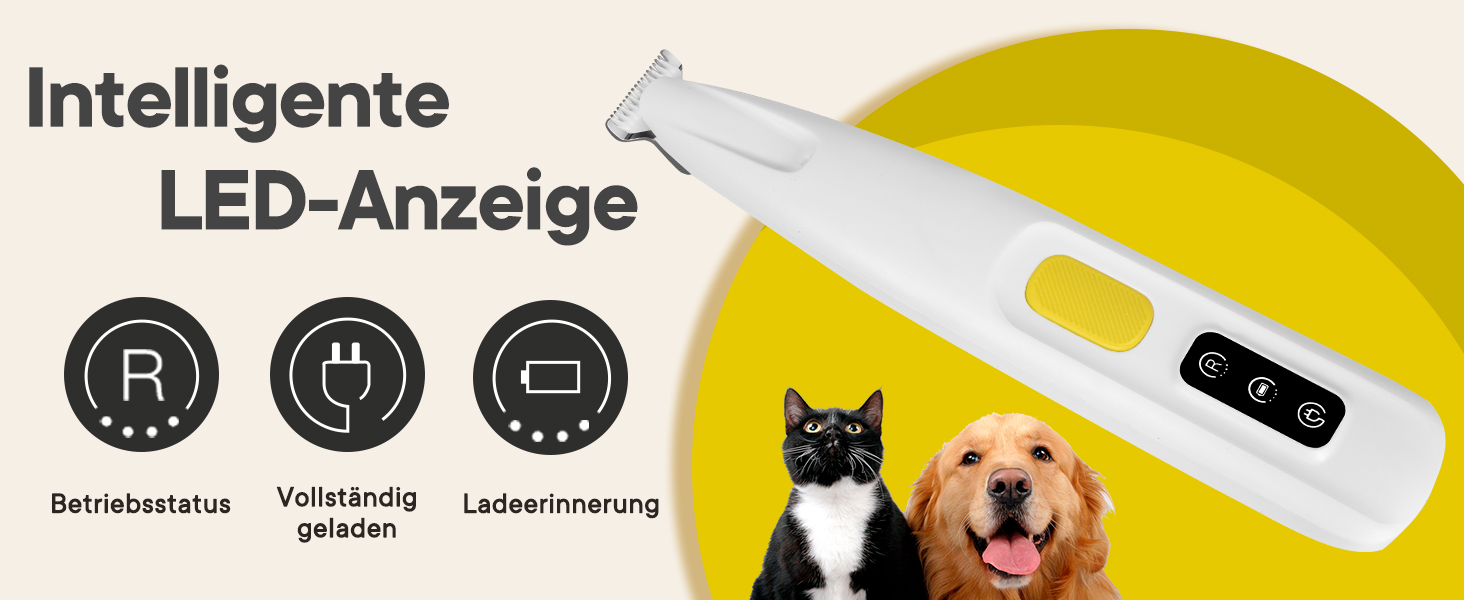 Триммер для собак та котів Pfotentrimmer з LED-підсвічуванням – 18 мм, тихий (35 dB), водонепроникний, акумуляторний – для лап, вух, обличчя та хвоста (білий)