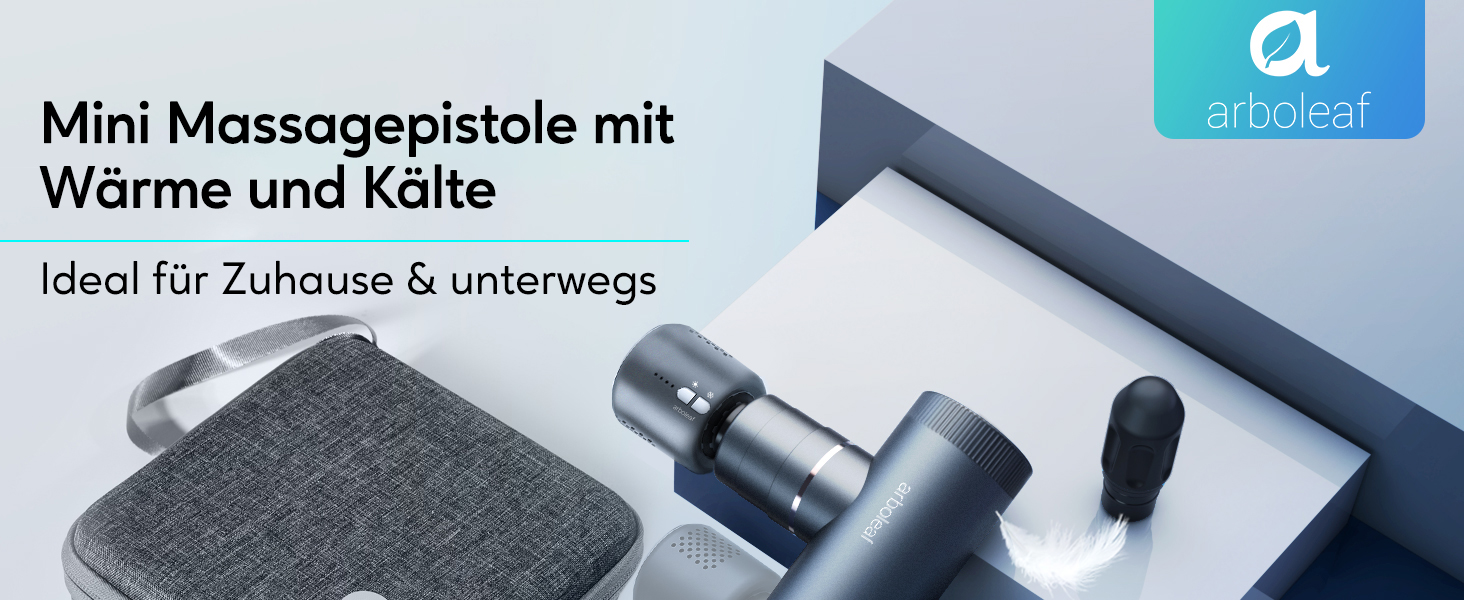 Масажер для м'язів Arboleaf Mini - портативний масажний пістолет з AI, 4 насадки, USB-C, 3200 обертів/хв, тиха робота, сріблястий
