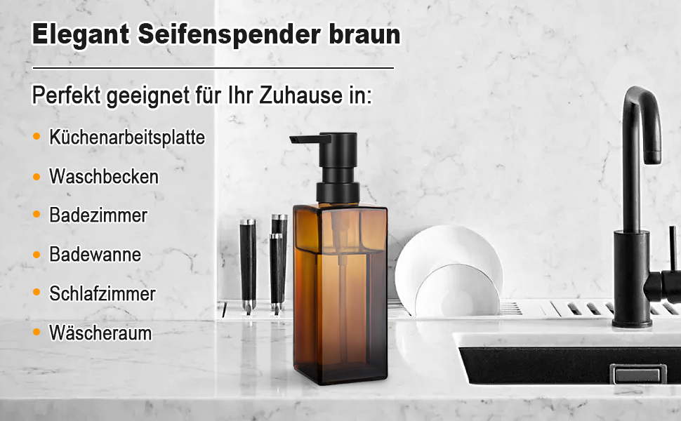 Диспенсер для мила GMISUN для ванної кімнати та кухні, 350 мл, чорний скляний, з піддоном та водонепроникними етикетками