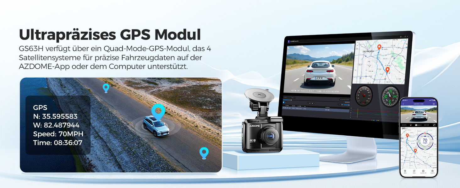 Відеореєстратор AZDOME GS63H 4K з Wi-Fi, GPS, Нічне бачення та Широким кутом 170°, WDR, IPS 2.4', Паркувальний режим, Детектор руху, Циклічна запис