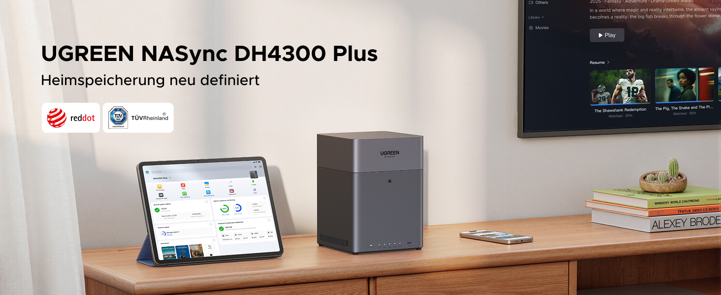 NAS UGREEN NASync DH4300 Plus: 2 відсіки, NFC, 4GB RAM, 1GbE LAN, для дому