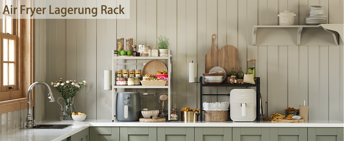 Підставка для мікрохвильової печі NETEL 3-ярусна, розширювана, з 8 гачками, чорна