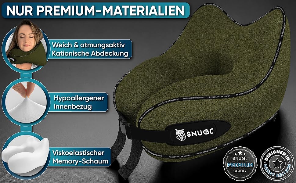 Подушка для шиї SNUGL з Memory Foam, регульована та миюча | Зручна подушка для подорожей на літаку, в авто та в дорогу | Подушка-шия, Neck Travel Pillow (доросла, маленька, оливковий)