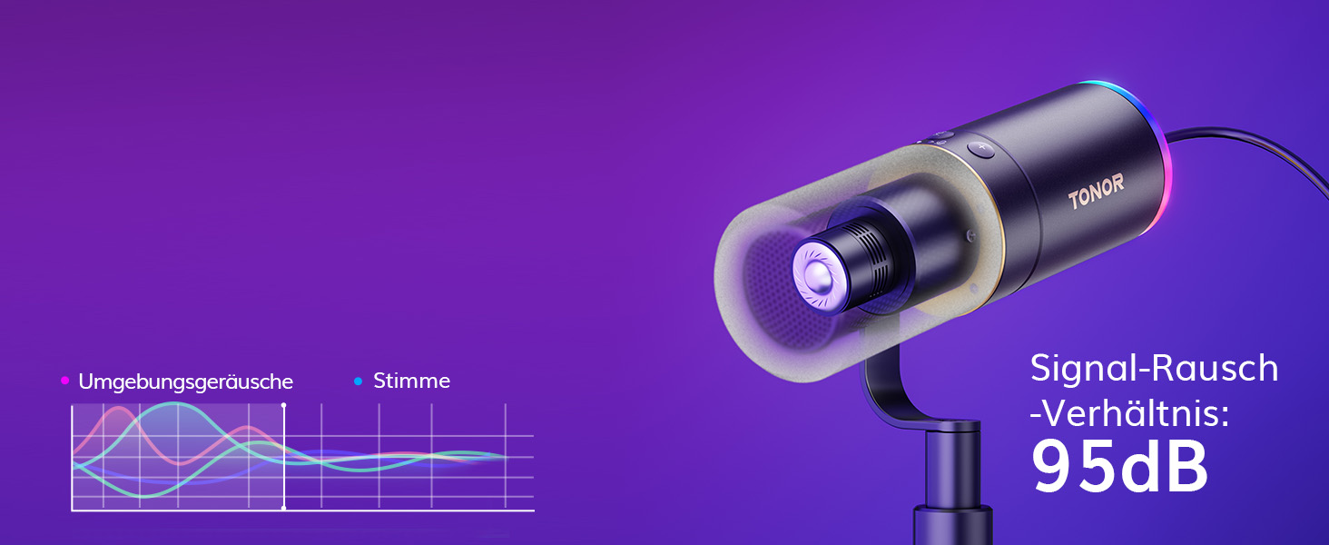 Мікрофон TONOR TD510+ для стримінгу, студії та запису. XLR/USB, динамічний, з регульованою ніжкою та RGB підсвічуванням. Чорний колір