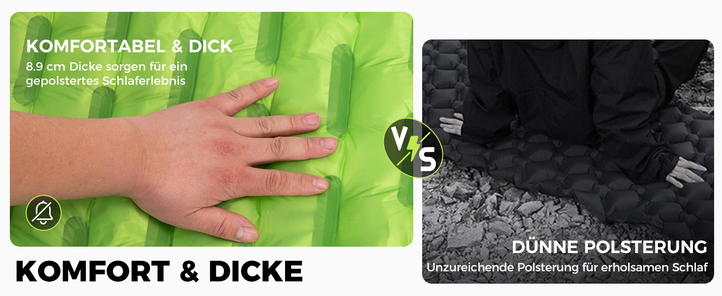 ATEPA ThermAir ізомат для кемпінгу та трекінгу, 6R, R-значення 6.6, 7 камер, компактний, з сумкою, 9см товщина, 9см зелений