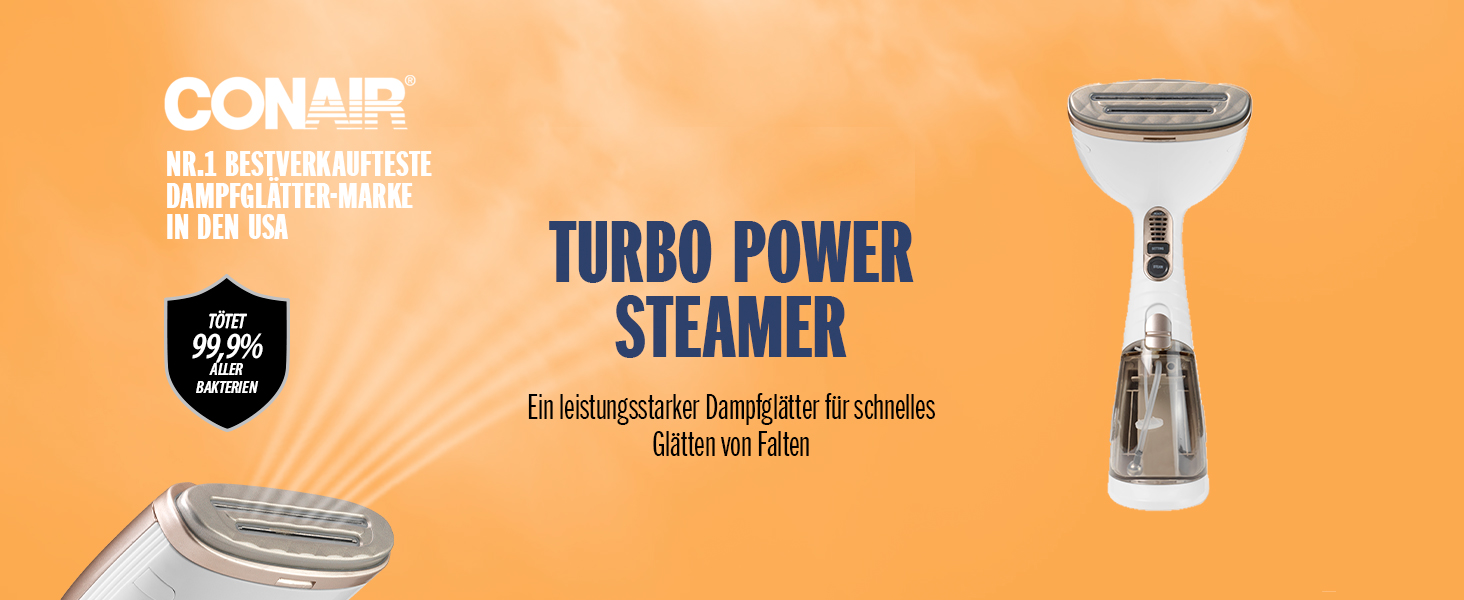 Conair Turbo ExtremeSteam: праска з парою, 5 режимів, 25 г/хв, швидкий нагрів, 3 насадки, білий/бежевий, EU