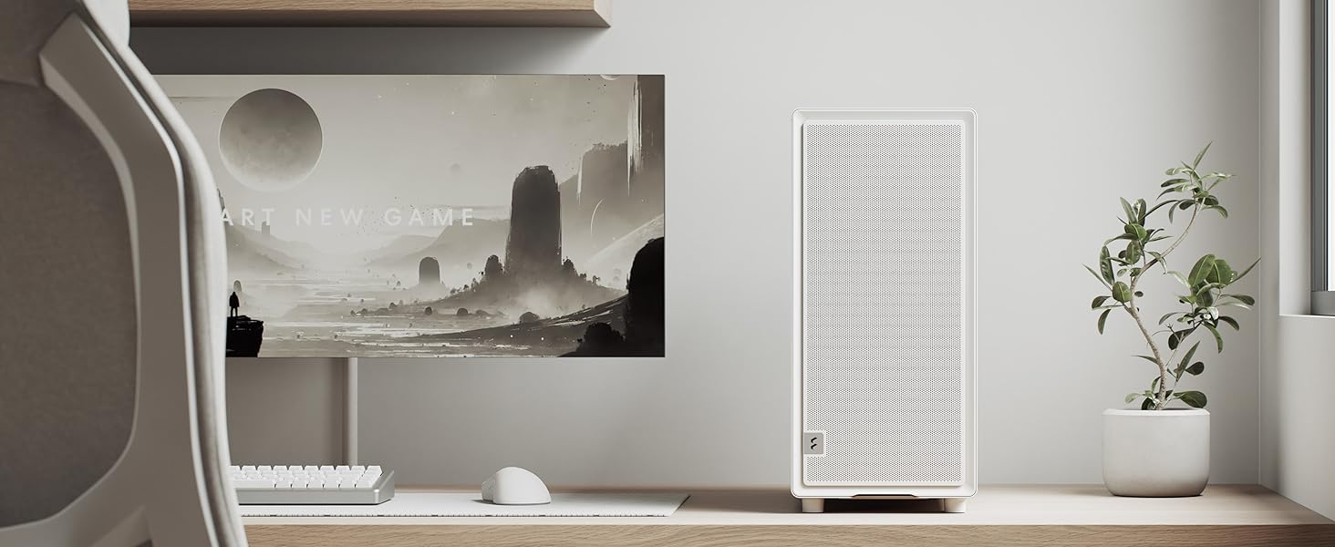 Комп'ютерний корпус Fractal Design Epoch Weiß з прозорою бічною панеллю з загартованого скла, Mesh-панель, 3 вентилятори Momentum 12, підтримка ATX/mATX/ITX