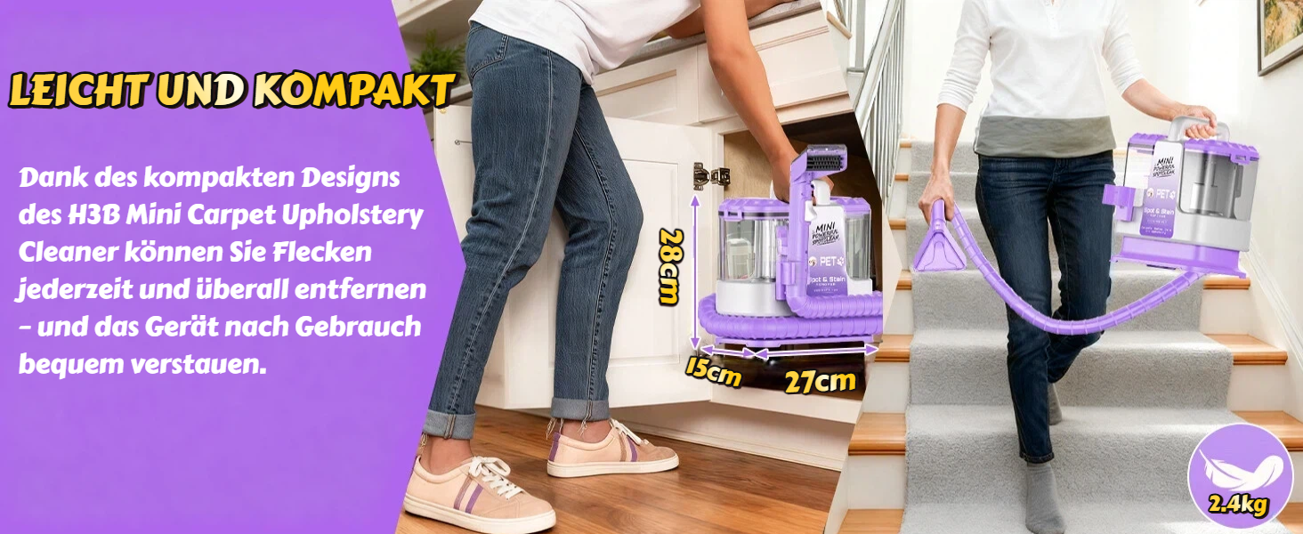 Пилосос для чищення м'яких меблів Polsterreiniger 500W 18КПа з функцією самоочищення, фіолетовий - для килимів, диванів, авто
