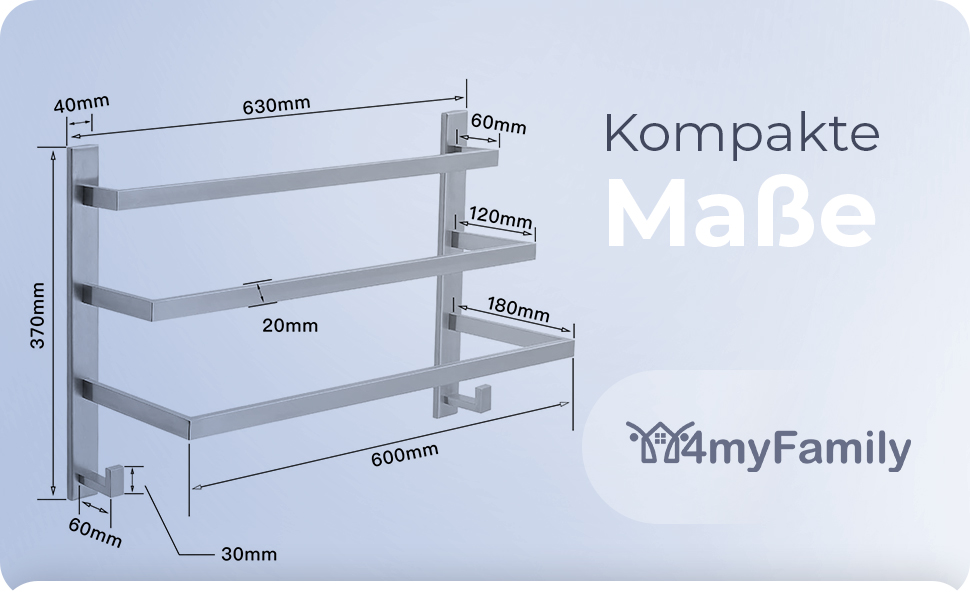 Тримач для рушників без свердління для ванної кімнати | Без бактерій | Прихований кріплення | Тримач для рушників з гачками - нержавіюча сталь SUS 304, антикорозійна, полірована