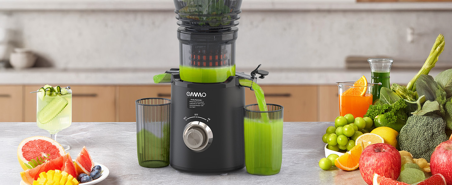 Шнекова соковижималка OMMO Slow Juicer для овочів та фруктів, 300 Вт, чорна