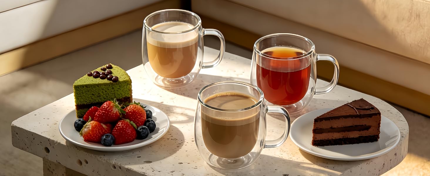 CNGLASS Набір з 2 термосклянок для кави 480мл з ручкою, 16oz, для лате макіато, капучино, молока, чаю