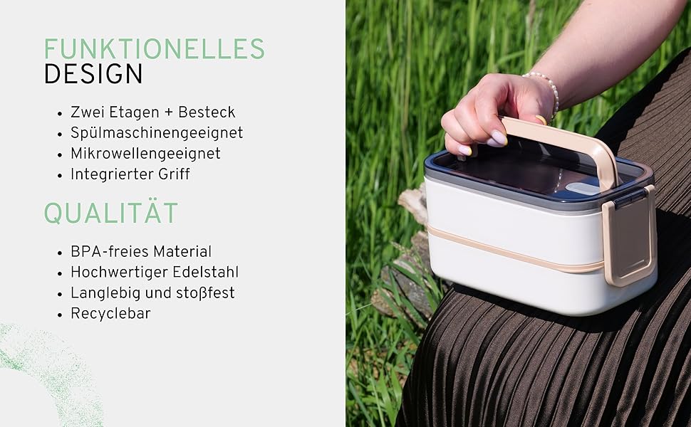 Бенто-бокс 'Taylor', 2 яруси з відділеннями, преміум нержавіюча сталь, без BPA, з посудом, для їжі на виніс, Meal Prep для дорослих, витримує мікрохвильову піч, герметичний