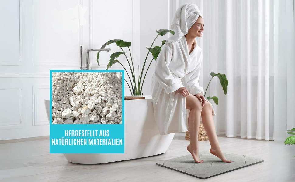 Діатомітовий килимок для ванної Pure 4Home Kieselgur 60x40 см, швидкосохнучий та антибактеріальний, ковзаннястійкий, сірий (Waves Gray)